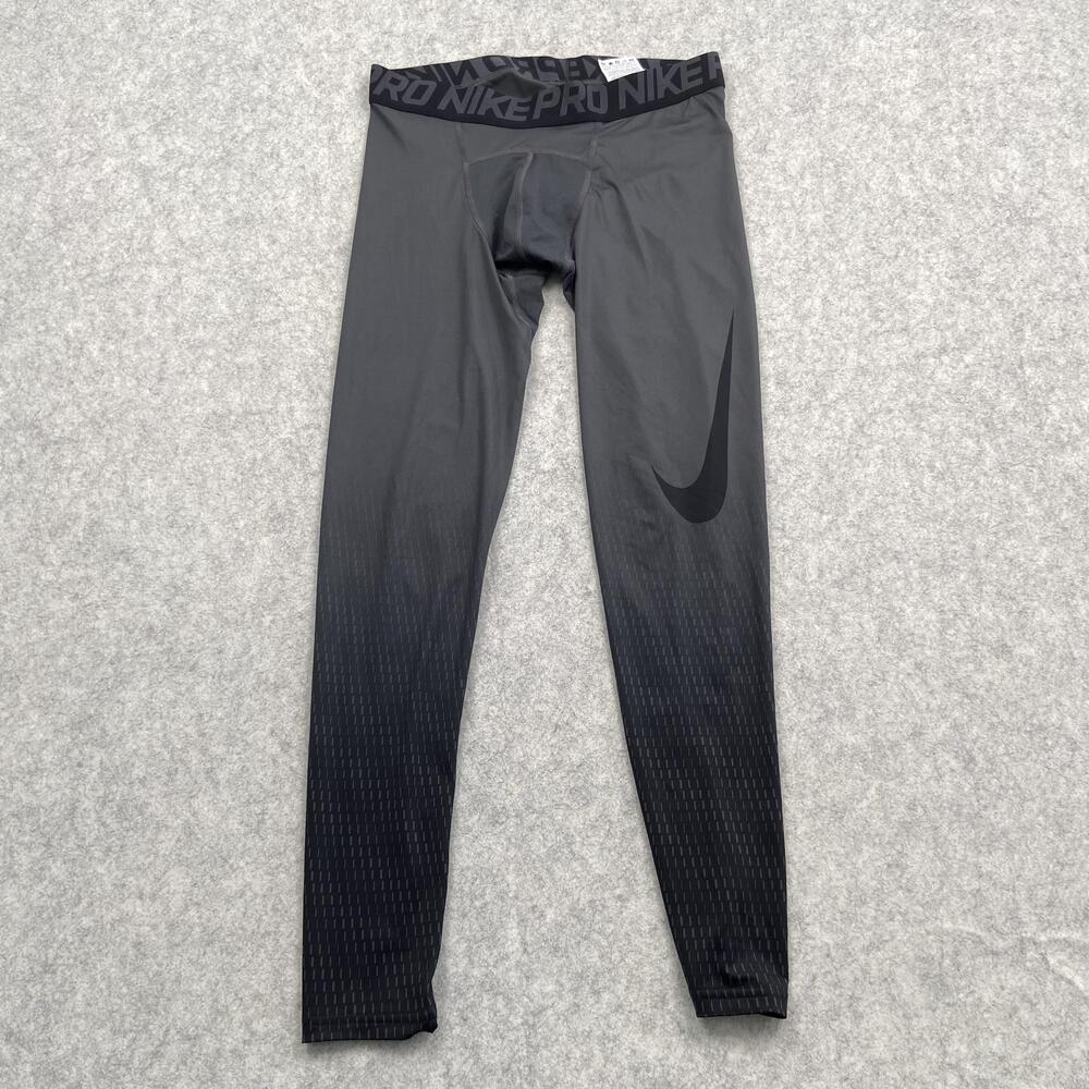 Nike Pro Compression Leggings Mens Medium (27x25) Grey Black Running Swoosh